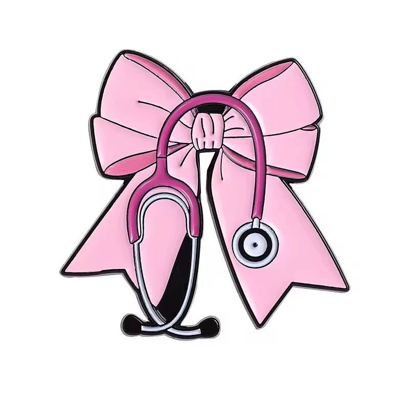 Pink Bow Stethoscope Medical Brooch Enamel Pin