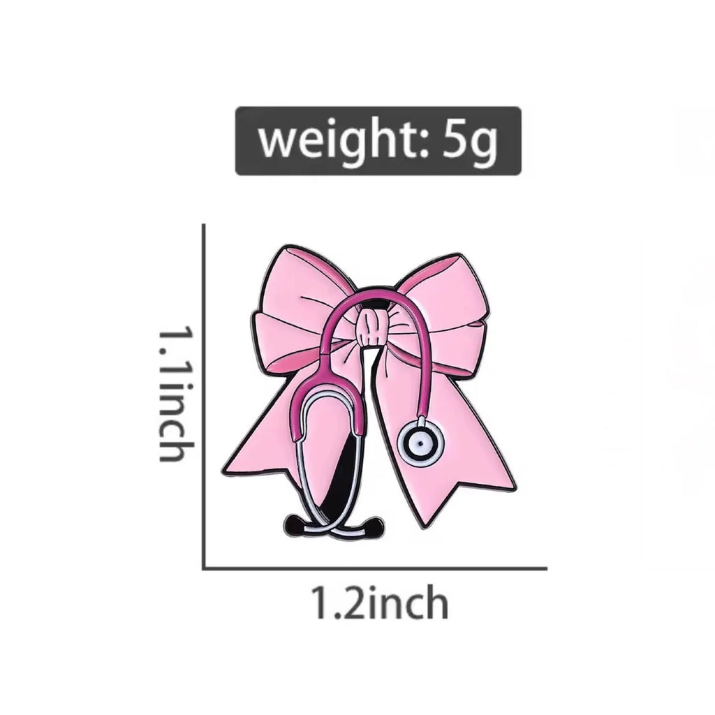 Pink Bow Stethoscope Medical Brooch Enamel Pin