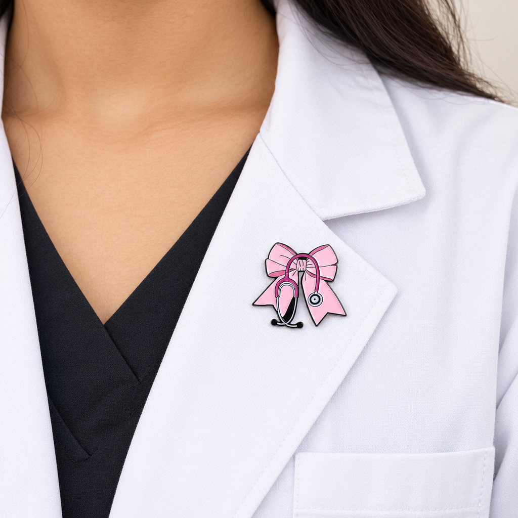 Pink Bow Stethoscope Medical Brooch Enamel Pin